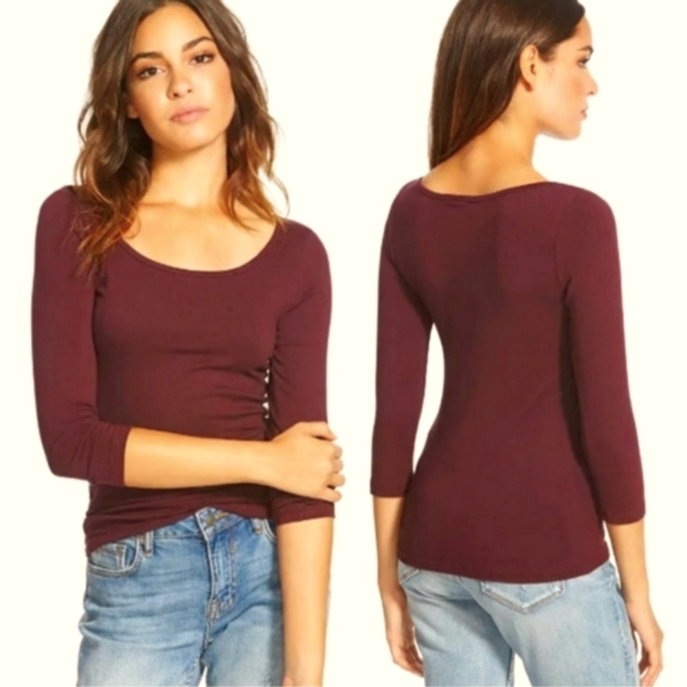 NWOT Frenchi maroon 3/4 sleeve tee